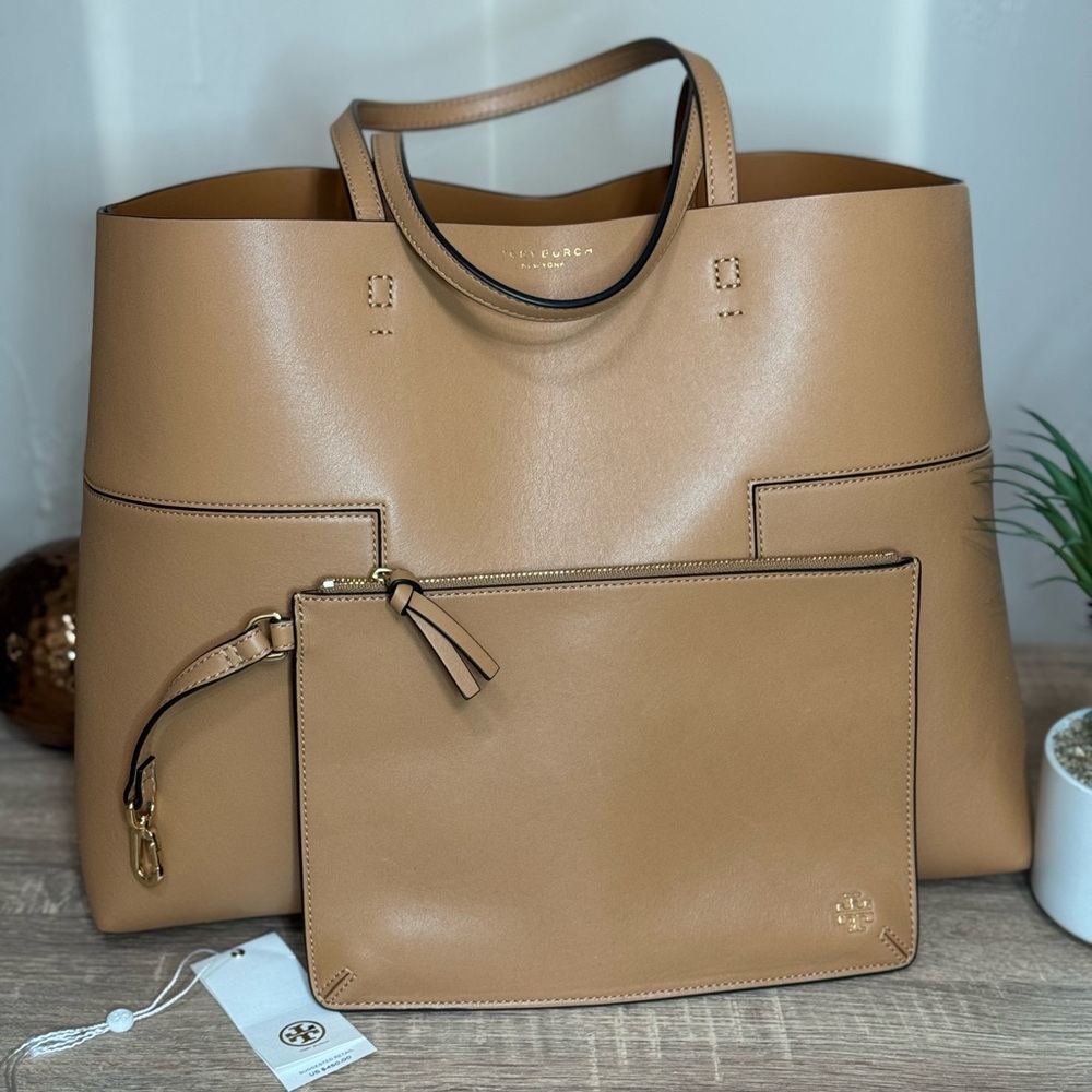 Tory Burch Block T Leather Tote with Matching Pouch